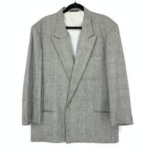 Vintage Alessandro Paris Mens Blazer 42R Gray Check Double Breasted Sport Coat